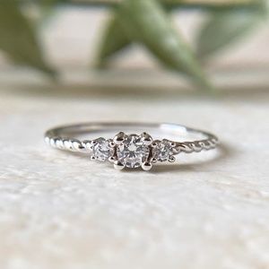 Dainty 925 Sterling Silver Minimalist Ring Stackable Statement Silver CZ Ring
